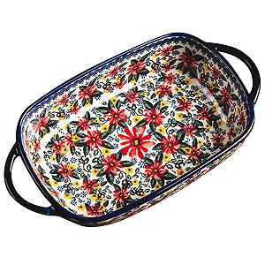 Форма для запекания керамическая прямоугольная с цветочным узором большая - Фото 1