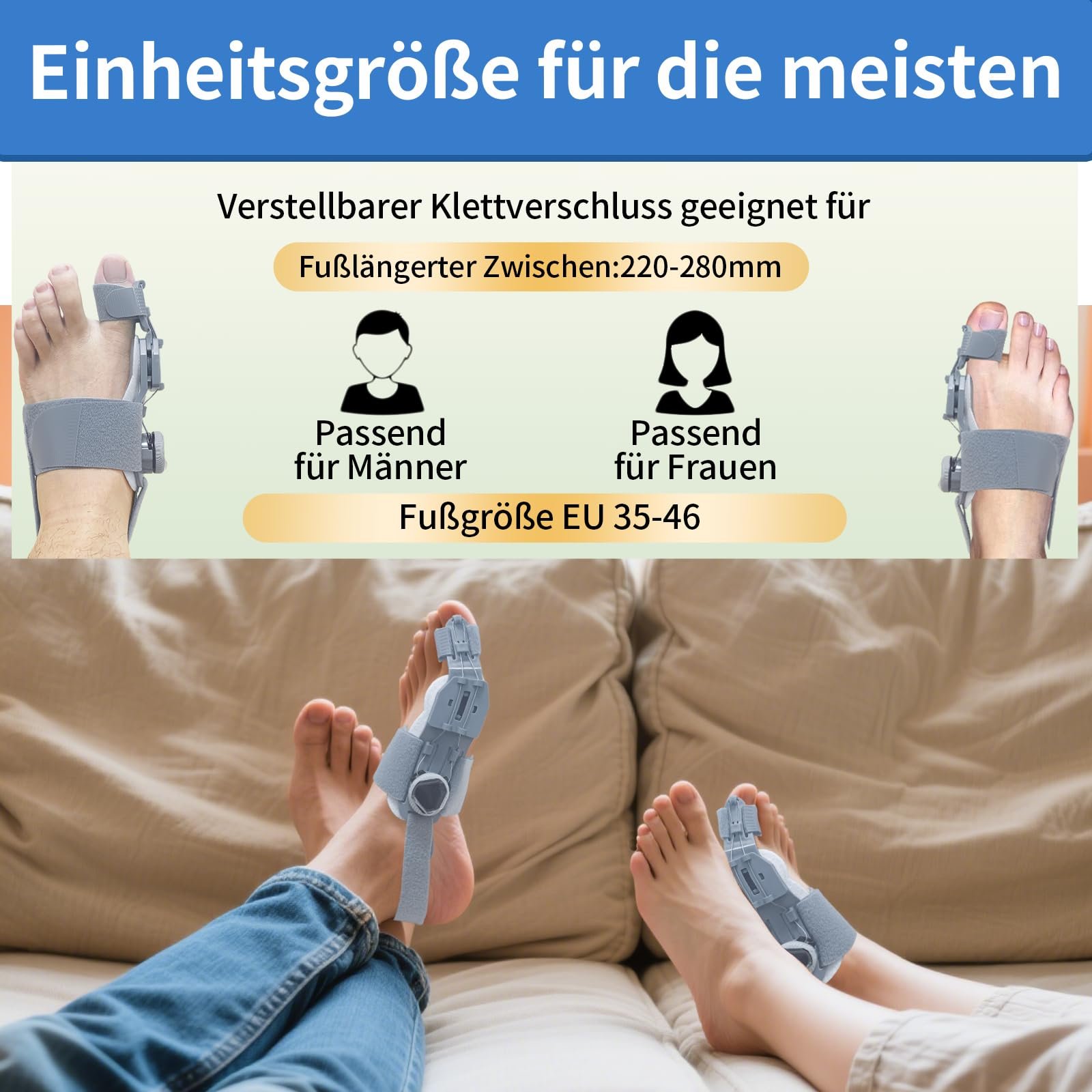 Шина для коррекции Hallux Valgus, регулируемая, кнопочные шины с 4 углами фиксации, 2 ремня для коррекции пальцев, для левой/правой ноги, серая, фото №5