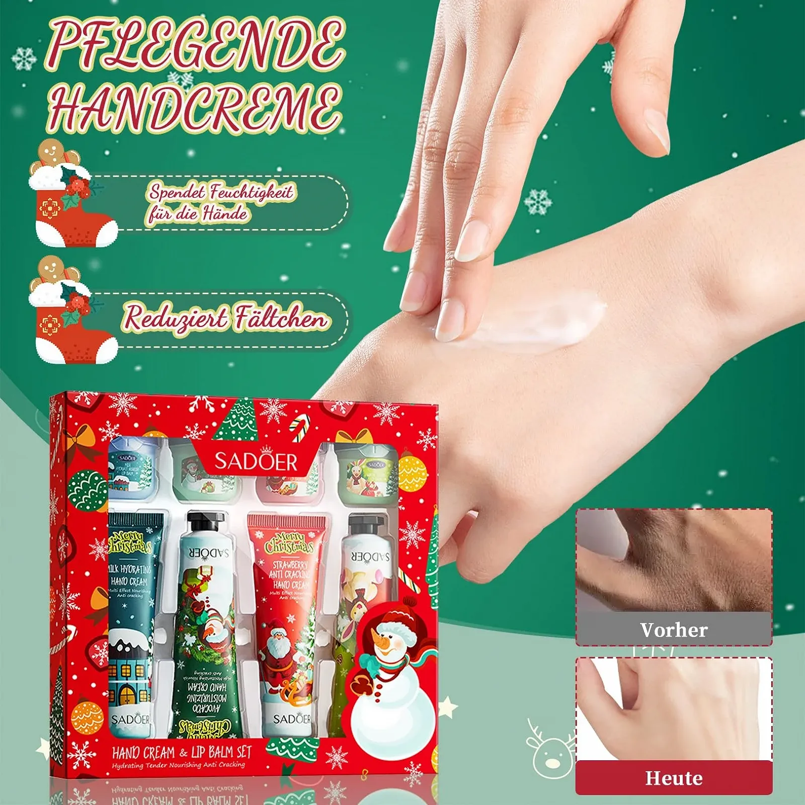 Набір для різдвяного догляду 8 штук, 4 x Міні-крем для рук, 4 x Догляд для губ, фото №4