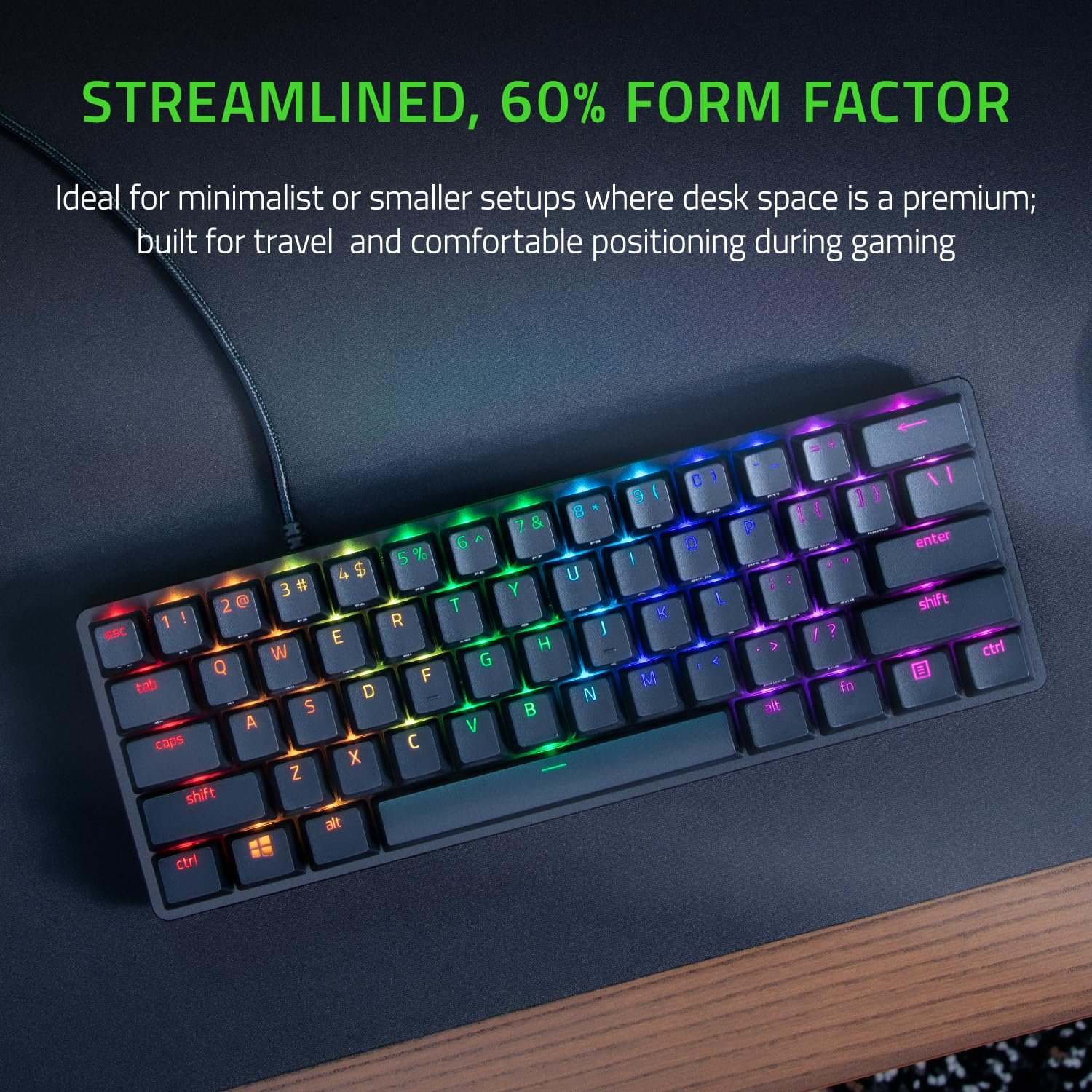 Ігрова клавіатура Razer Huntsman Mini Red Switch Compact 60% Linear Opto-Mechanical PBT Keycaps Detachable USB-C QWERTZ DE Layout Black, фото №3