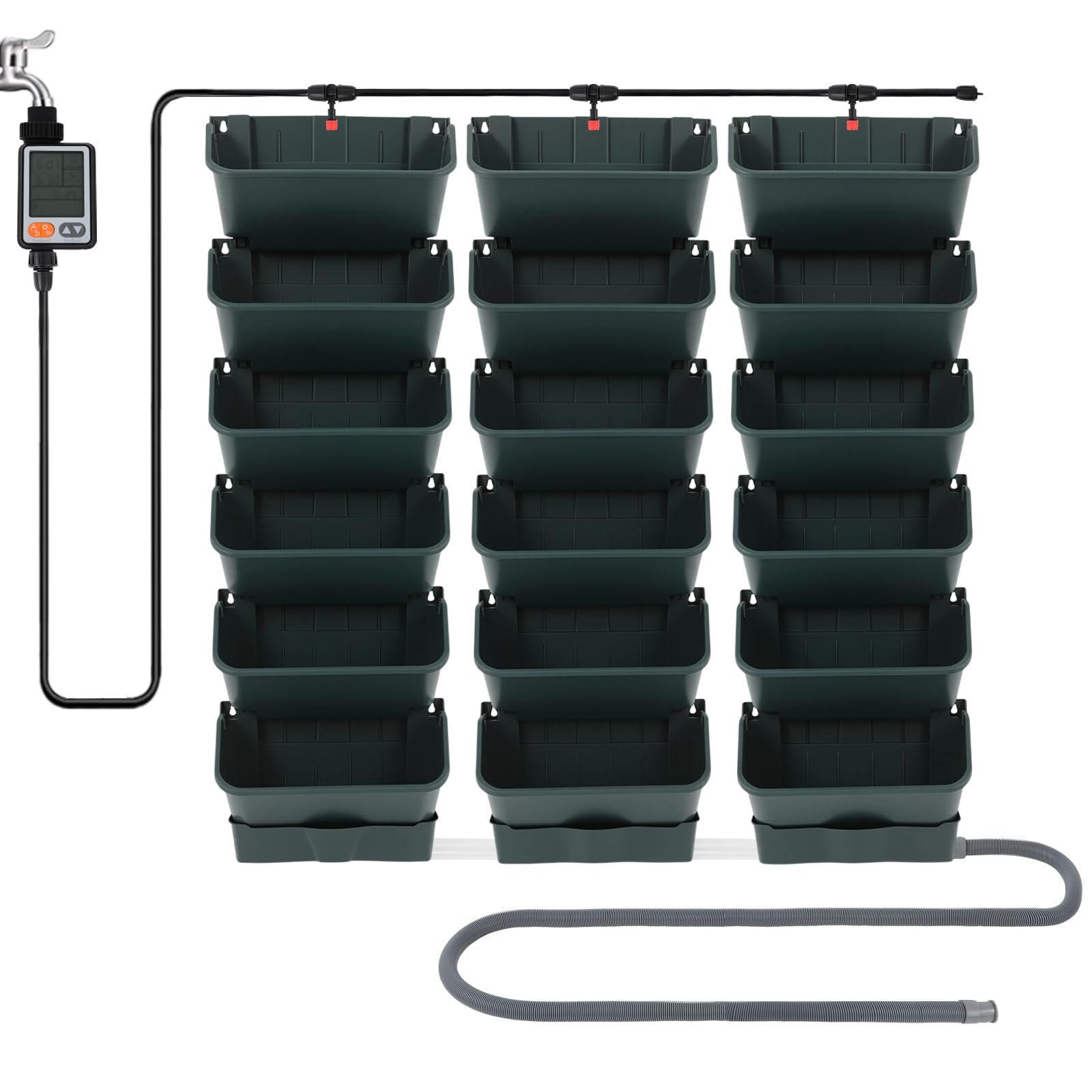 Набір вертикальних настінних горщиків 18 шт. автоматичний полив таймер зелений, фото №7 Набір вертикальних настінних горщиків 18 шт. автоматичний полив таймер зелений, фото №7