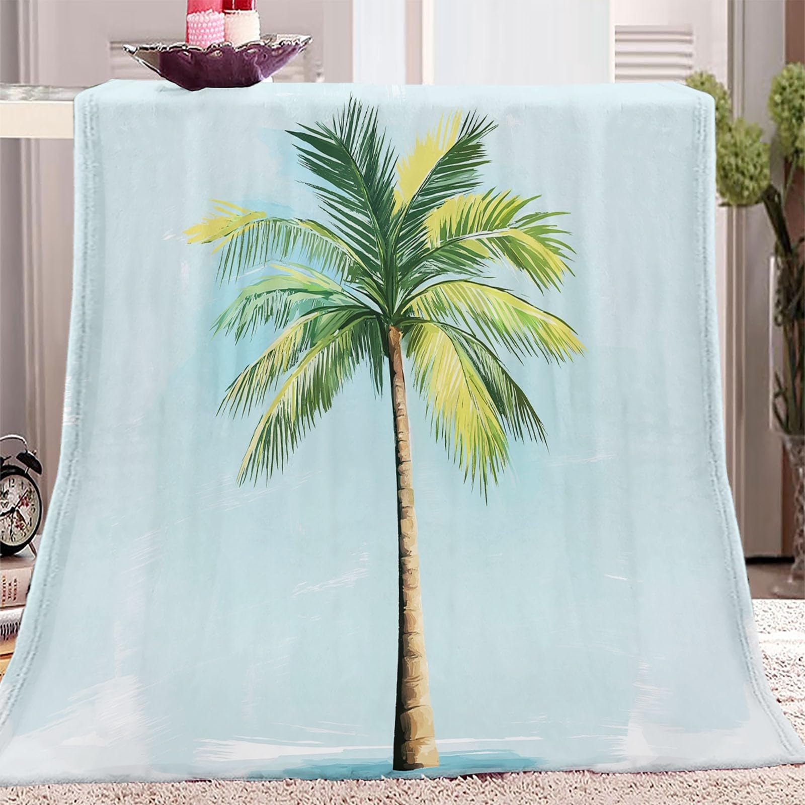 М'який Плед, Ілюстрація акварельних пальм Високоякісний фланелевий матеріал, фото №1