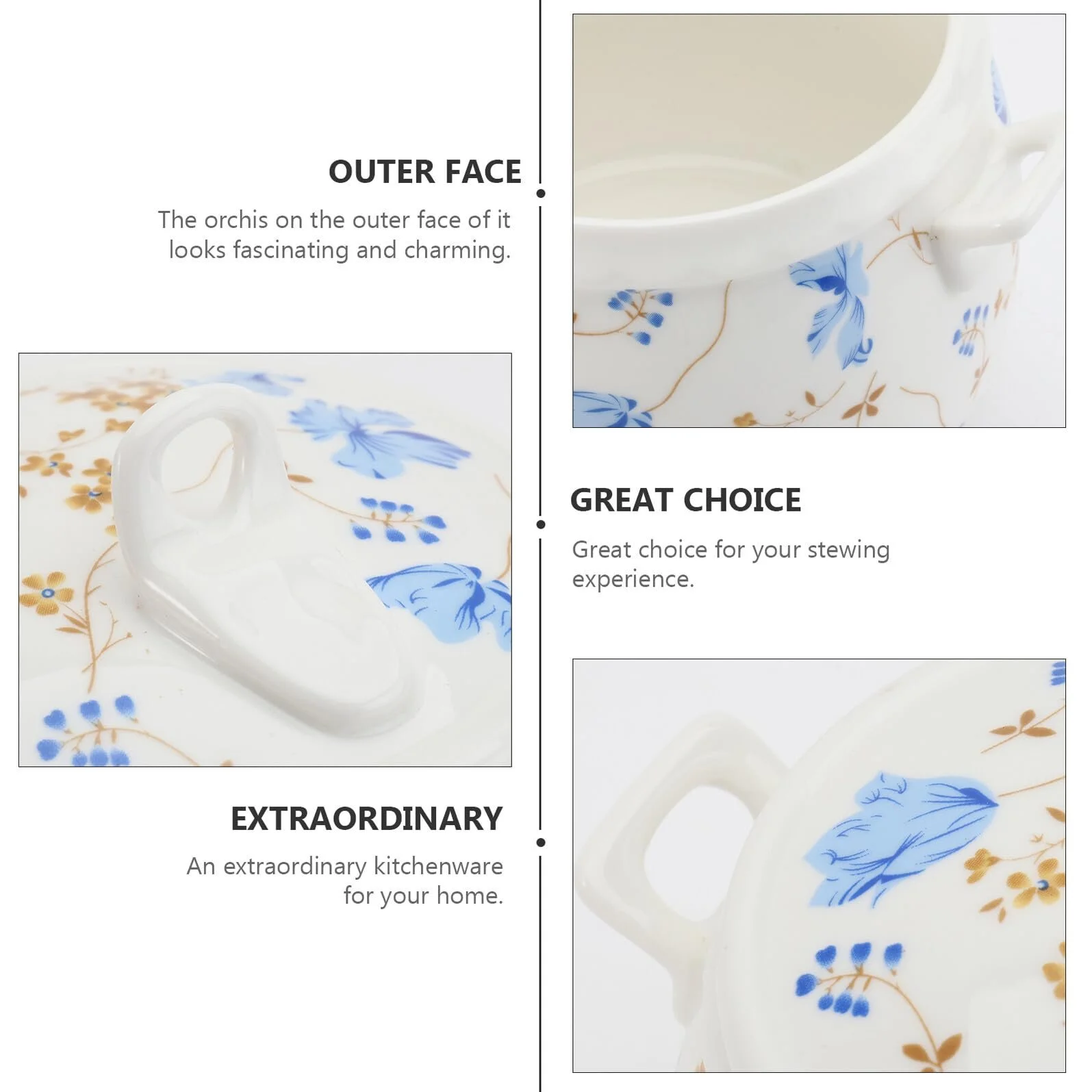 Кастрюля керамическая NOLITOY с крышкой дизайн Орхидея термостойкая для тушения, фото №9