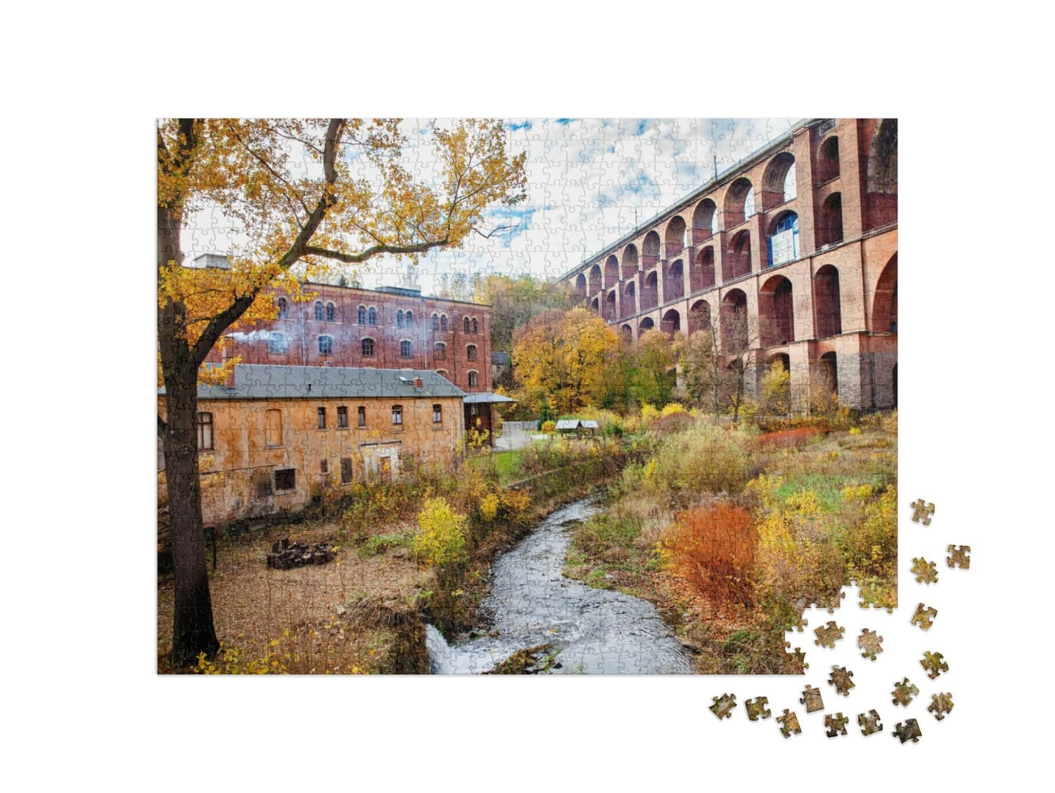 Пазл puzzleYOU "Ландшафт долины Гёльчталь с мостом Гёльчтальбрюкке, Нечкау, Фогтланд, Саксония" 1000 элементов, фото №2