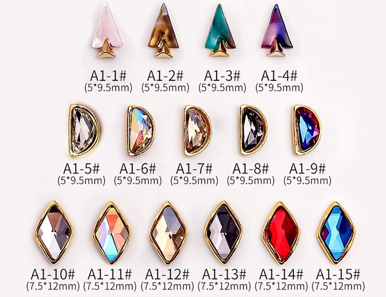 Стрази для нігтів Elitzia ETA1115, 3 форми, 15 штук в упаковці, фото №2