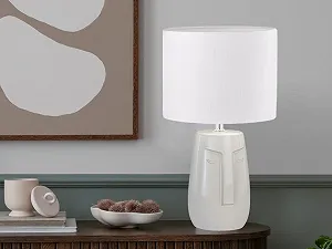 Настільна лампа з керамічною основою та лляним абажуром 39 см Бежева/Біла synthetic.ua - Фото 1