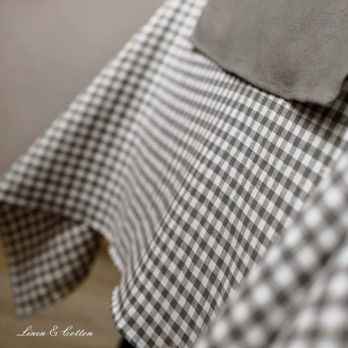 Скатертина Linen & Cotton Estella у клітинку 100% льон 80 x 80 см біло-сіра, фото №6