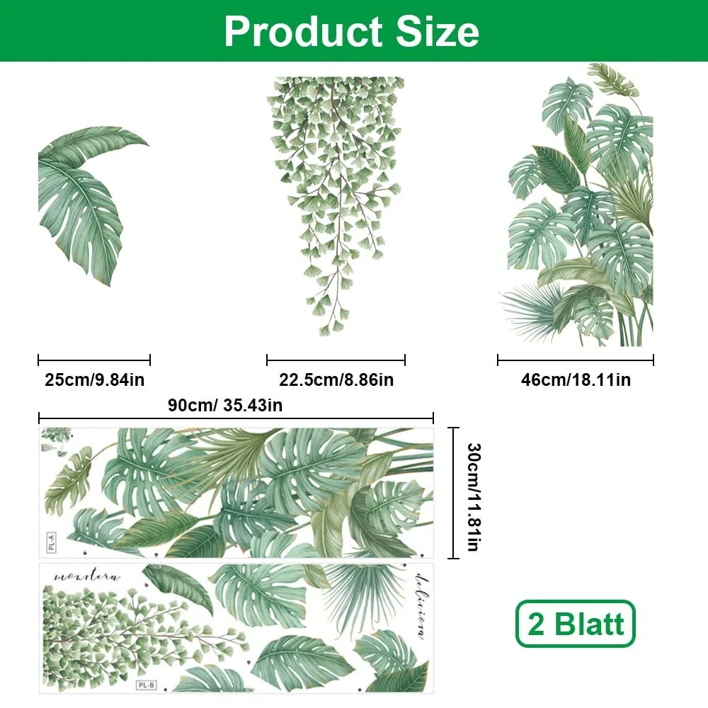 Наклейка на стіну Tropical Leaves Green, фото №2 Наклейка на стіну Tropical Leaves Green, фото №2