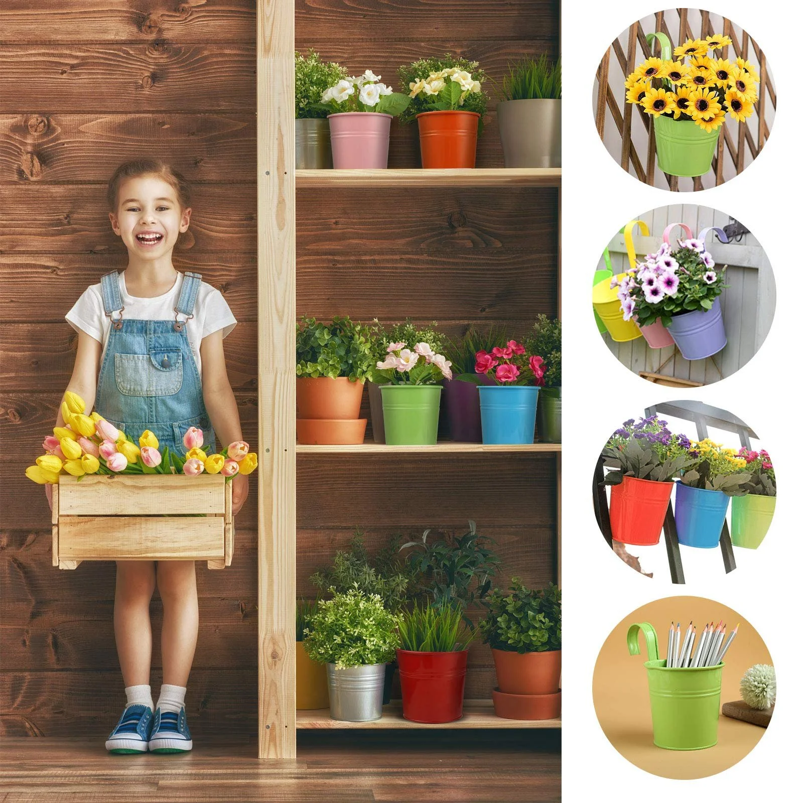 Підвісні горщики LIHAO Металеві зі знімною ручкою-гачком 6 шт. Набір, фото №7 Підвісні горщики LIHAO Металеві зі знімною ручкою-гачком 6 шт. Набір, фото №7