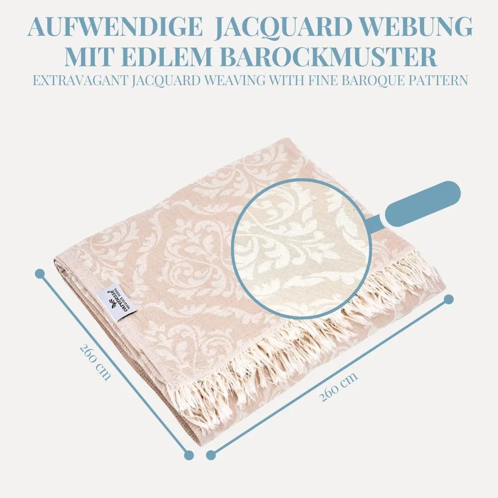 Покрывало Carenesse Baroque сине-белое, 180 x 220 см, 100% хлопок, двухстороннее, высококачественное жаккардовое плетение, фото №7