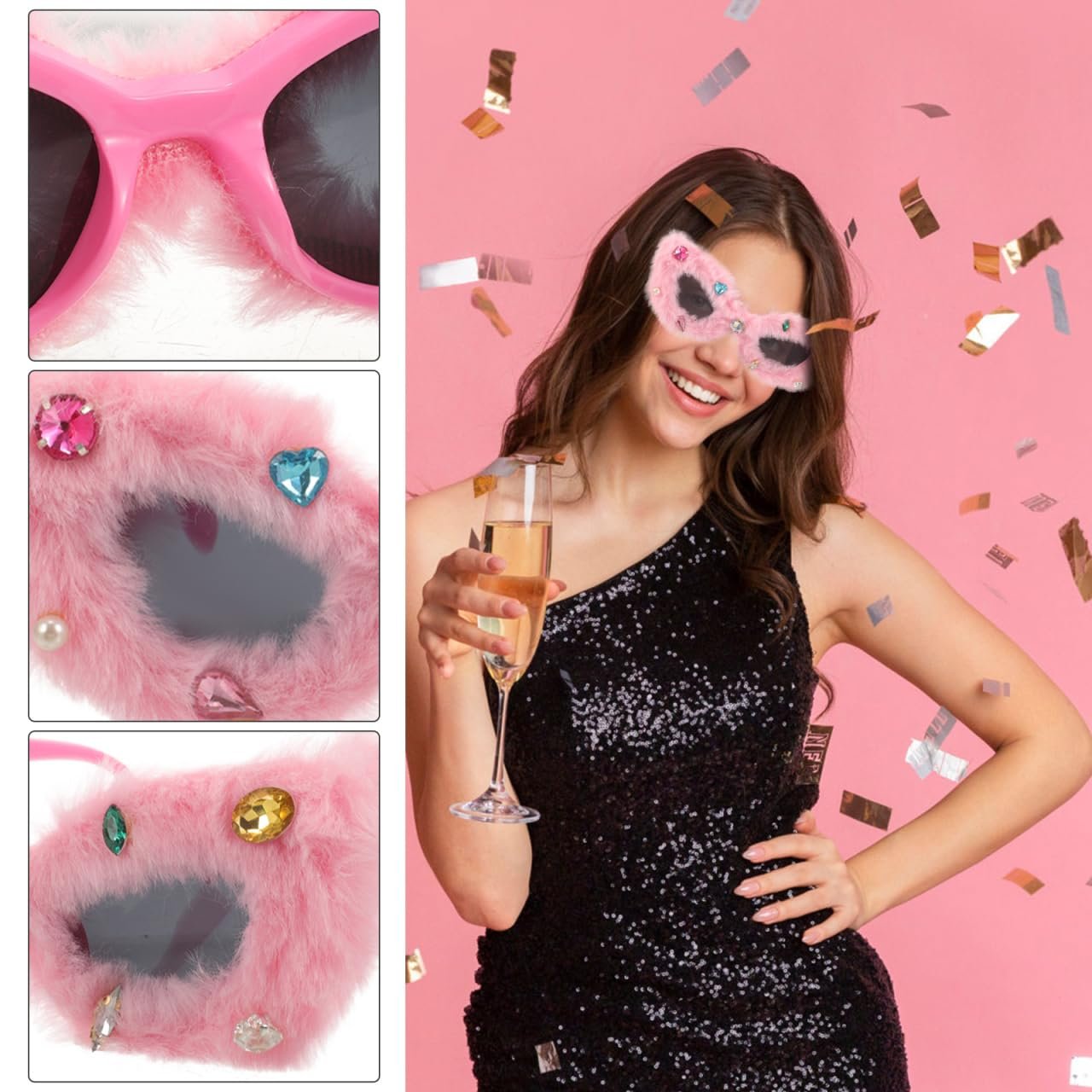 Смішні сонцезахисні окуляри Білі Плюшеві CALLARON для Жінок, фото №9