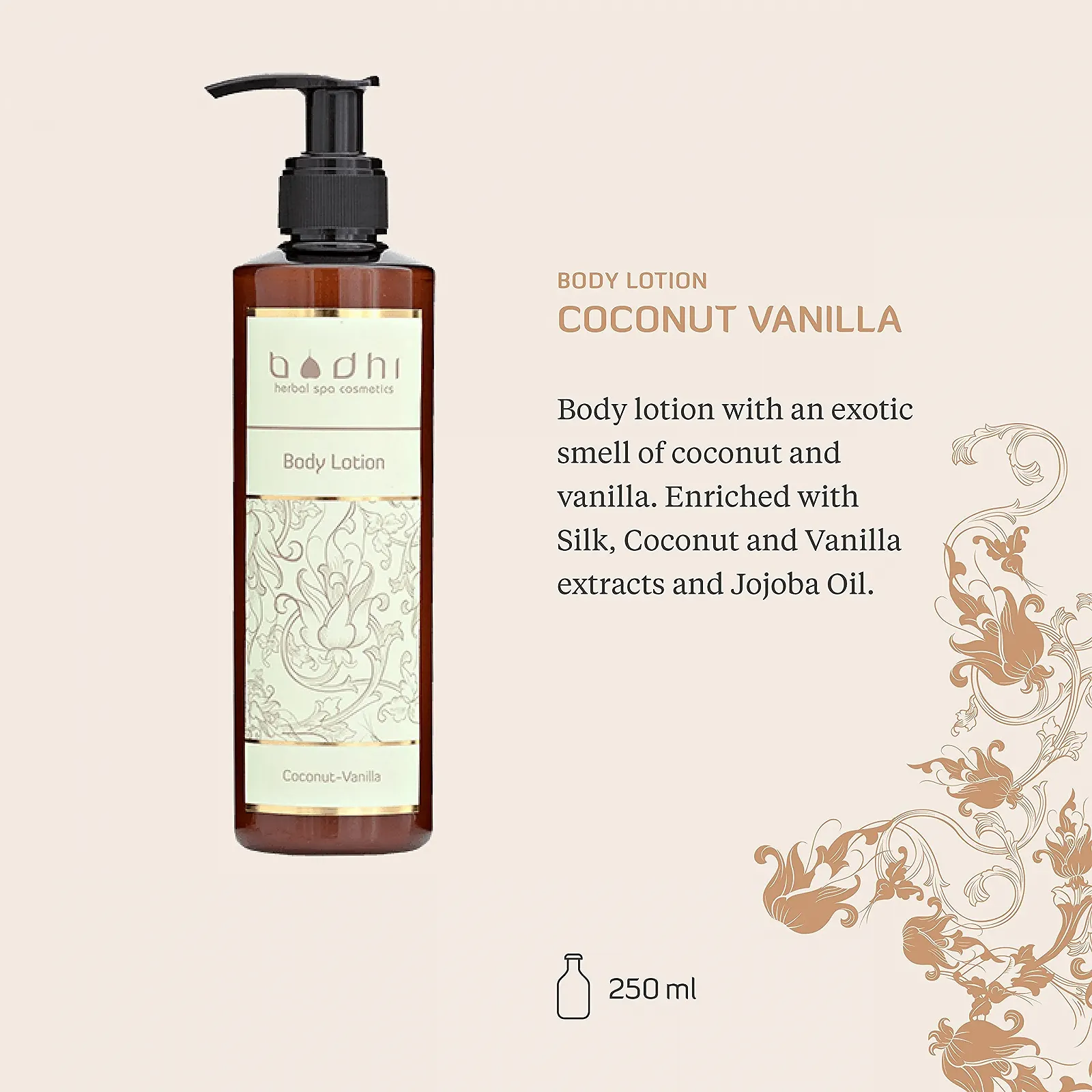 Лосьйон для тіла BODHI® Кокос та Ваніль 250 мл Зволожуючий засіб для сухої шкіри, догляд після засмаги, фото №3