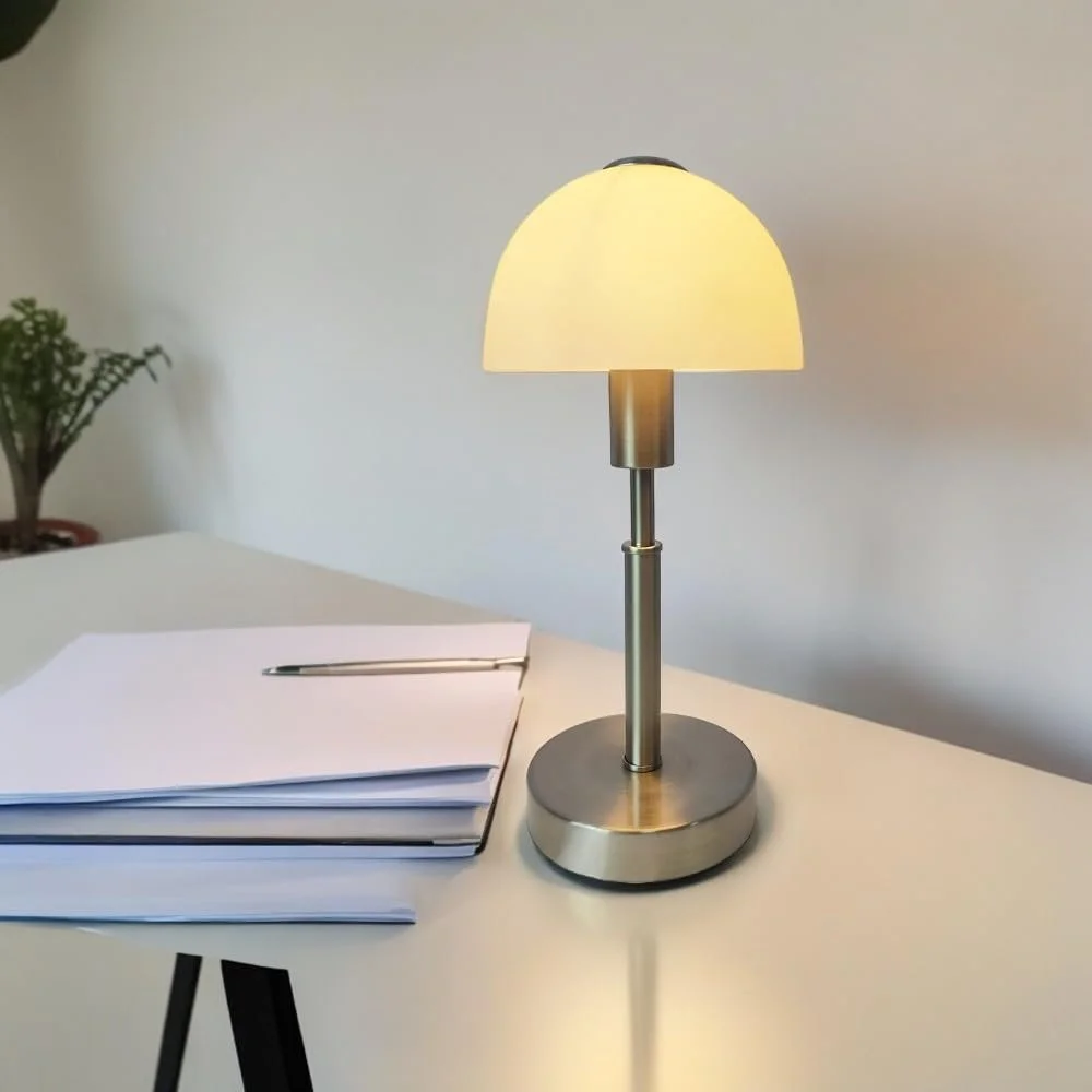 Настільна лампа Dapo MAIOLO Скляна Метал Нікель Опалове скло Біла В 33 см Д 15 см E14, фото №4