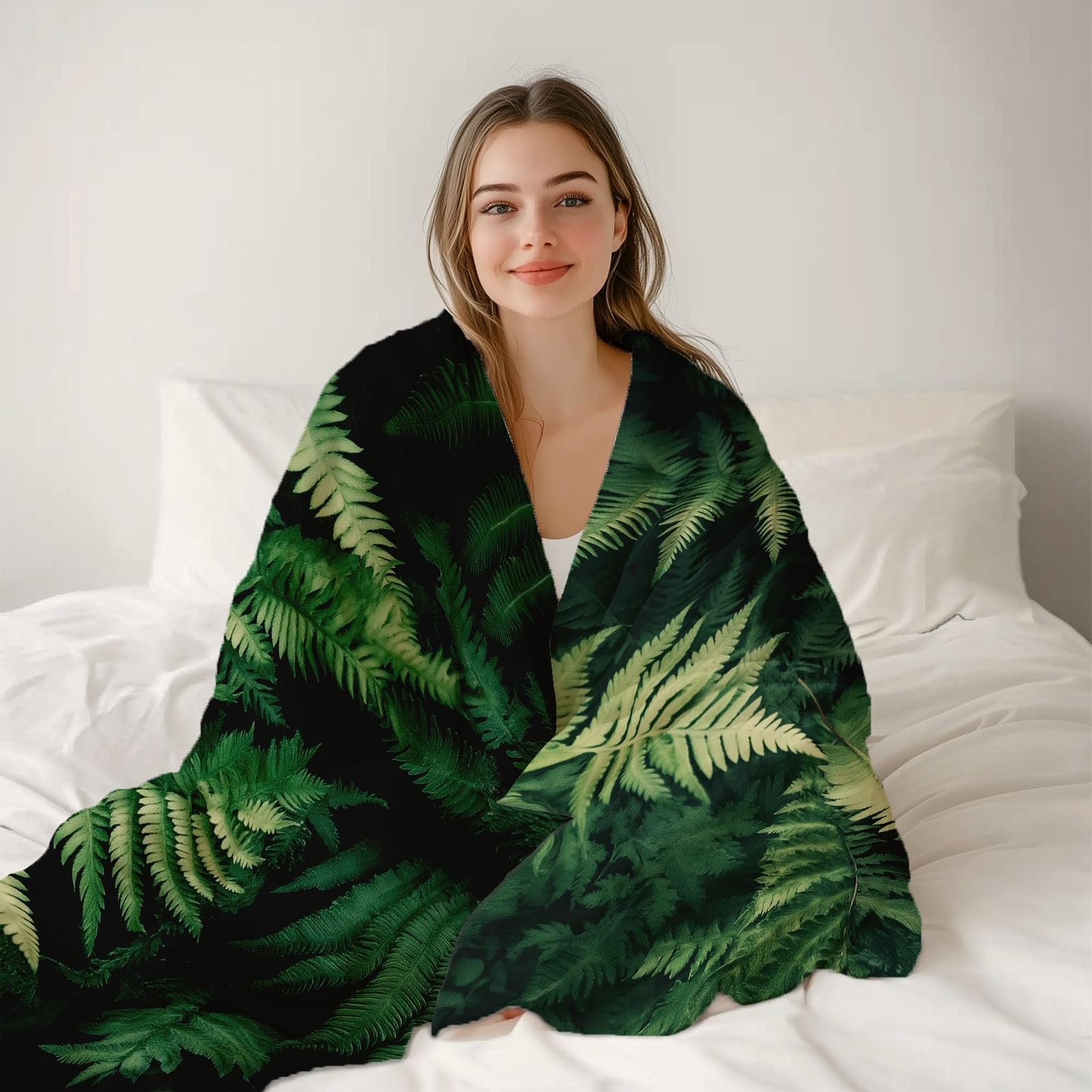 Покривало Flanell 150 x 200 см, Натуральні Папороть Листя, з принтом, М'яка, фото №3
