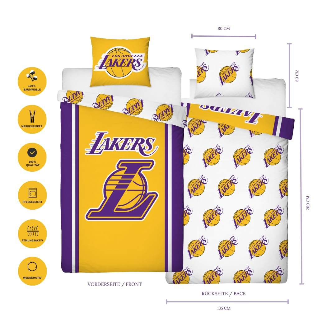 Комплект постільної білизни Character World Lakers 135 x 200 см, Los Angeles Lakers, 100% Бавовна, фото №3