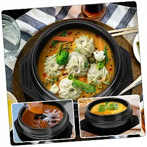 Кастрюля для бибимбапа керамическая круглая с двойными ручками и термостойкой подставкой synthetic.ua - Фото 1