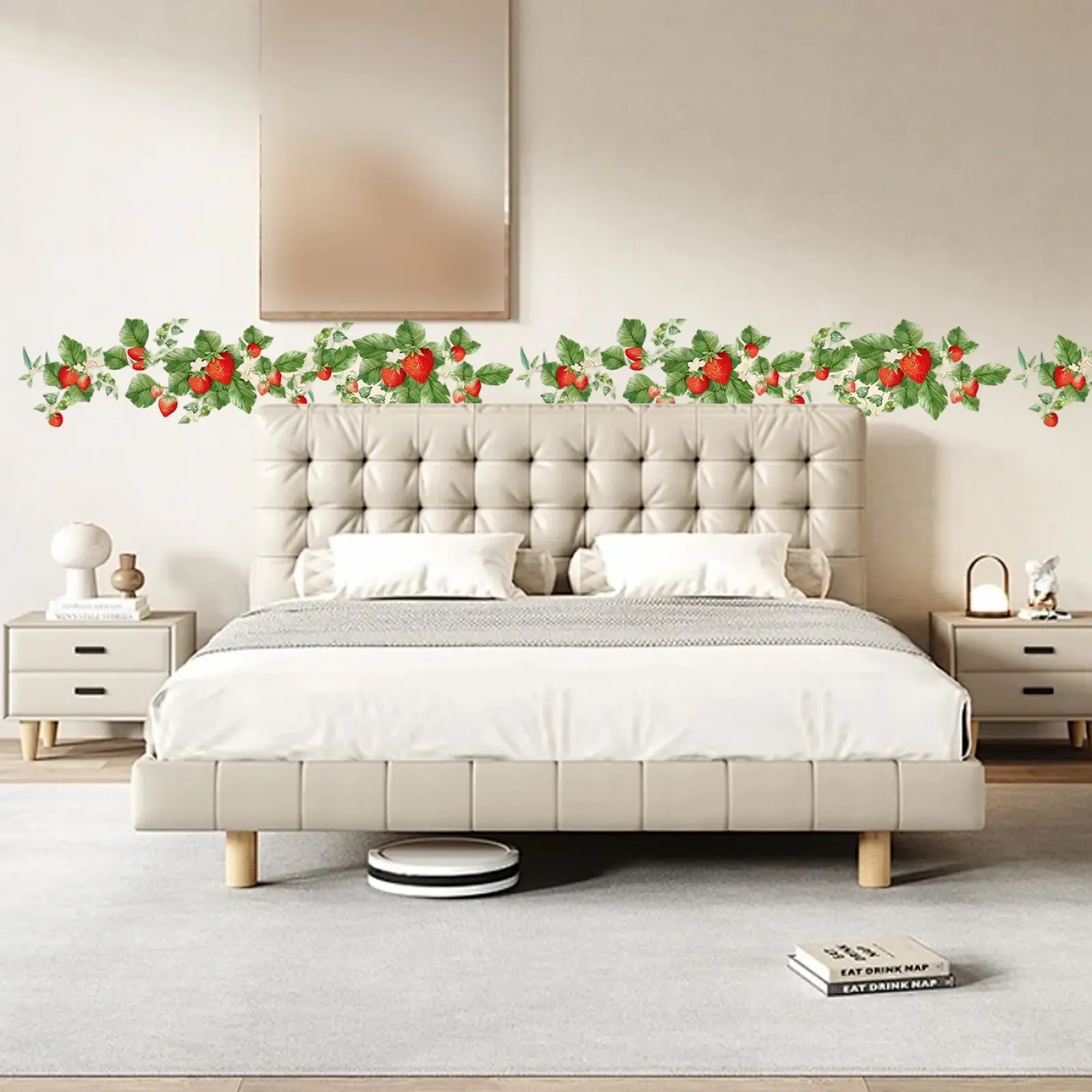 Наклейки на стіну Полуниця та лоза Самоклеючі 2 шт. 6 x 24 дюйми Червоний/Зелений, фото №2