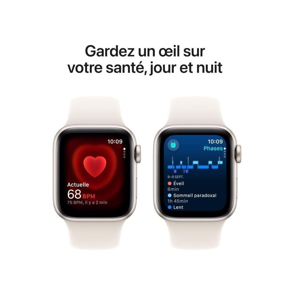 Смарт-годинник Apple Watch SE (2nd Generation) GPS 40мм, алюмінієвий корпус, колір - Полярна зірка, спортивний ремінець - Полярна зірка (S/M). Датчик фітнесу та сну, виявлення аварій, монітор серцевого ритму, фото №5