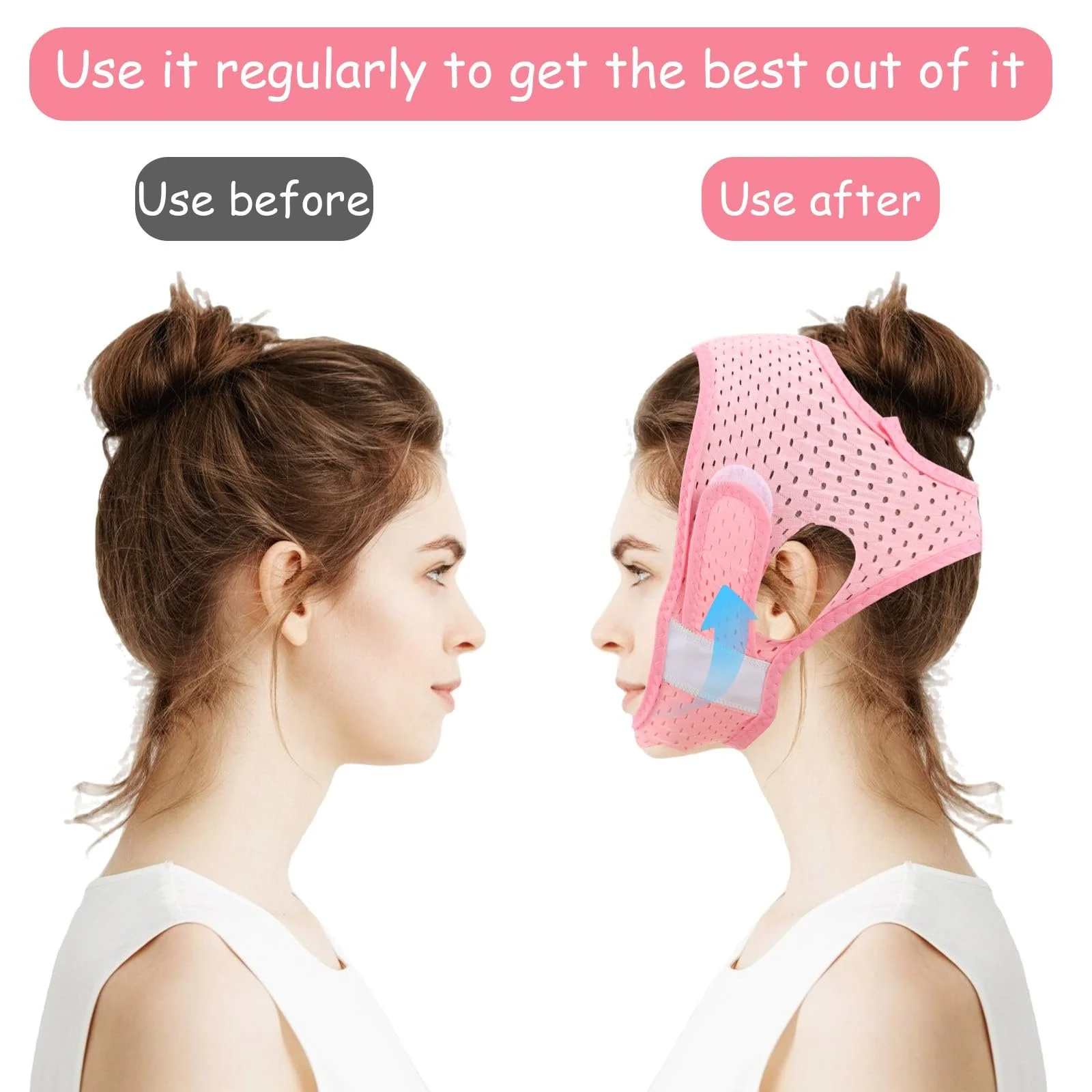 V-подібна маска TIESOME для підтяжки обличчя, рожева, поліестер, для зменшення подвійного підборіддя, фото №4