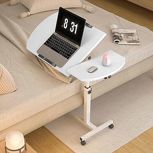 Регулируемый столик для ноутбука с разделенной наклонной поверхностью для письма, колесиками и съемной корзиной для хранения, подходит для домашнего офиса, учебы, чтения и отдыха - 65-95 см synthetic.ua - Фото 1