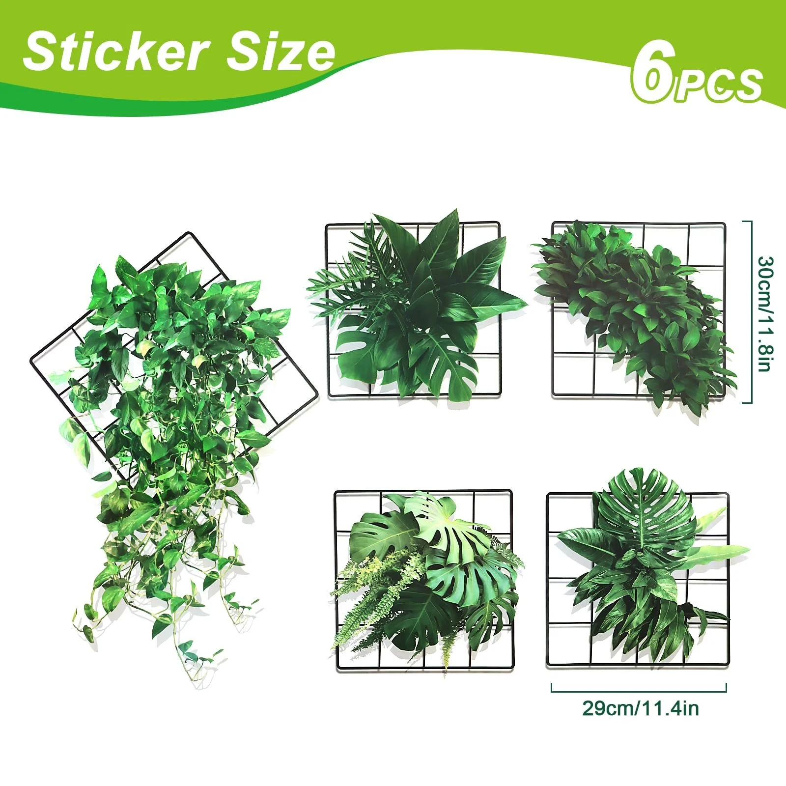 Наклейки на стіну 3D Зелені рослини 5 дизайнів Самоклеючі 30 x 29 см, фото №2
