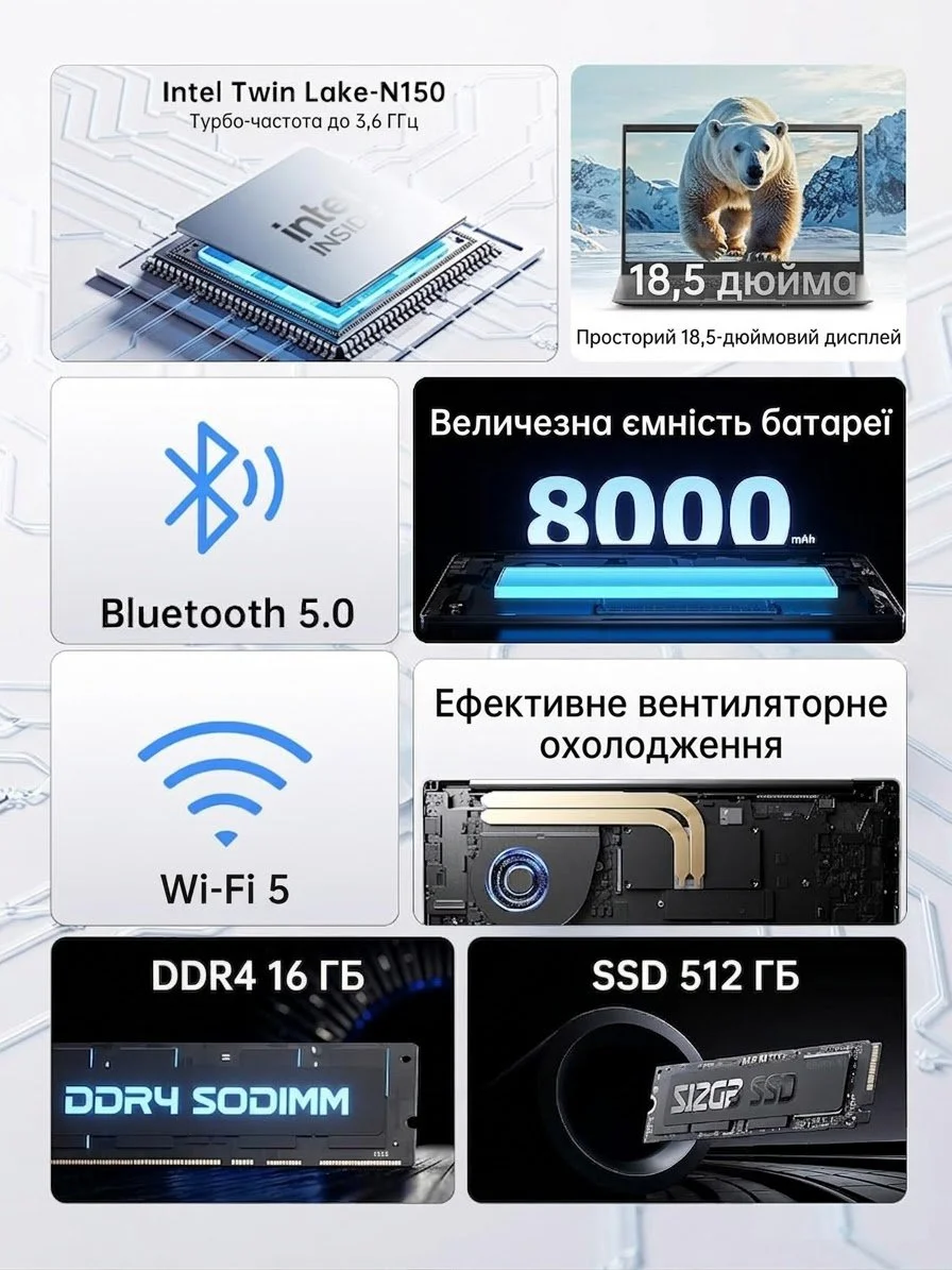 Ноутбук 18.5" ACEMAGIC AX18 Intel N150 RAM 16GB SSD 512GB Windows 11 (UKR), фото №2