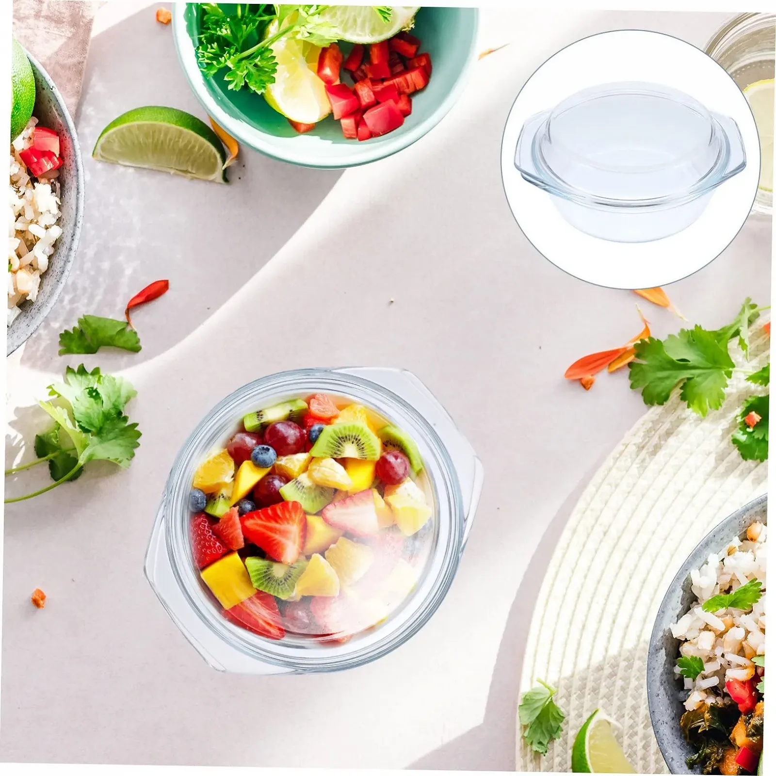 Форма для запекания стеклянная TOYANDONA с крышкой круглая термостойкая прозрачная, фото №5