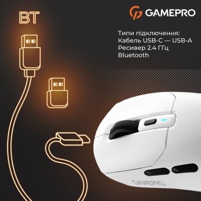 Мышка GamePro Genesis Airmaster Wireless/Bluetooth/USB White (GM167W), фото №10 Мышка GamePro Genesis Airmaster Wireless/Bluetooth/USB White (GM167W), фото №10