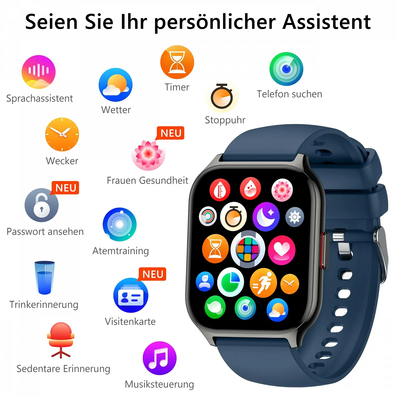 Смарт-годинник ZOSKVEE, 2-дюймовий сенсорний кольоровий дисплей, функція телефону, монітор артеріального тиску, фото №7 Смарт-годинник ZOSKVEE, 2-дюймовий сенсорний кольоровий дисплей, функція телефону, монітор артеріального тиску, фото №7