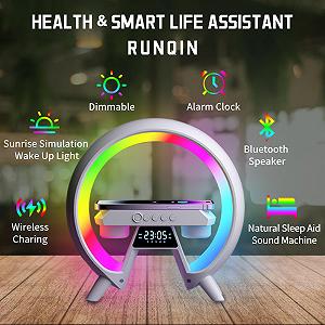 Настільна лампа Runqin Atmosphere Lamp Wireless Charger Bluetooth Speaker Alarm Clock LED White synthetic.ua - Фото 1