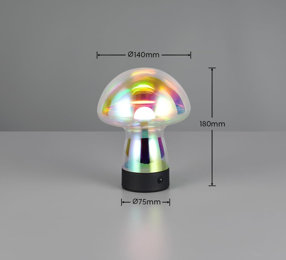 Настільна лампа Reality Leuchten Dooley R54981153 LED Акумуляторна Металева 1.5 Вт 4-рівневе сенсорне керування Матова чорна Прозоре переливчасте скло, фото №7