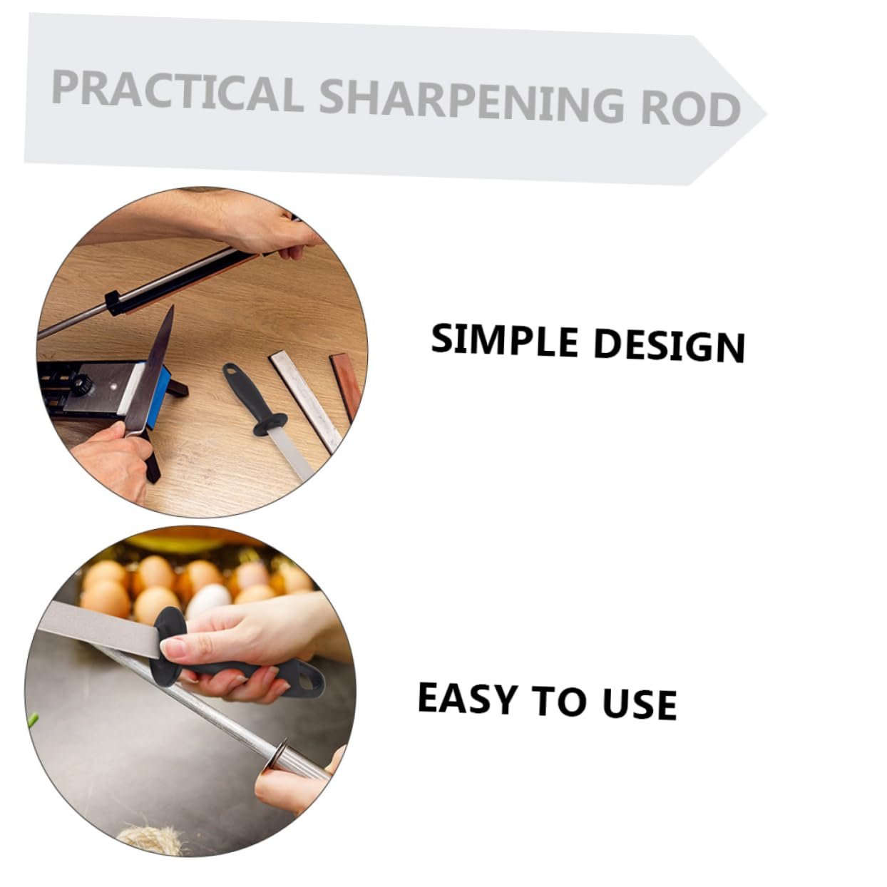 Точило мусат двухстороннее для кухонных ножей и ножниц с кольцом для подвешивания, фото №5