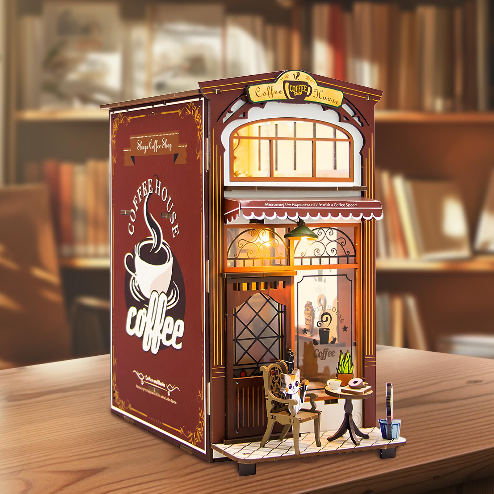 Кіт BBLIKE Book Nook Café Miniature Dollhouse Kit зі світлодіодними LED вогнями, фото №1