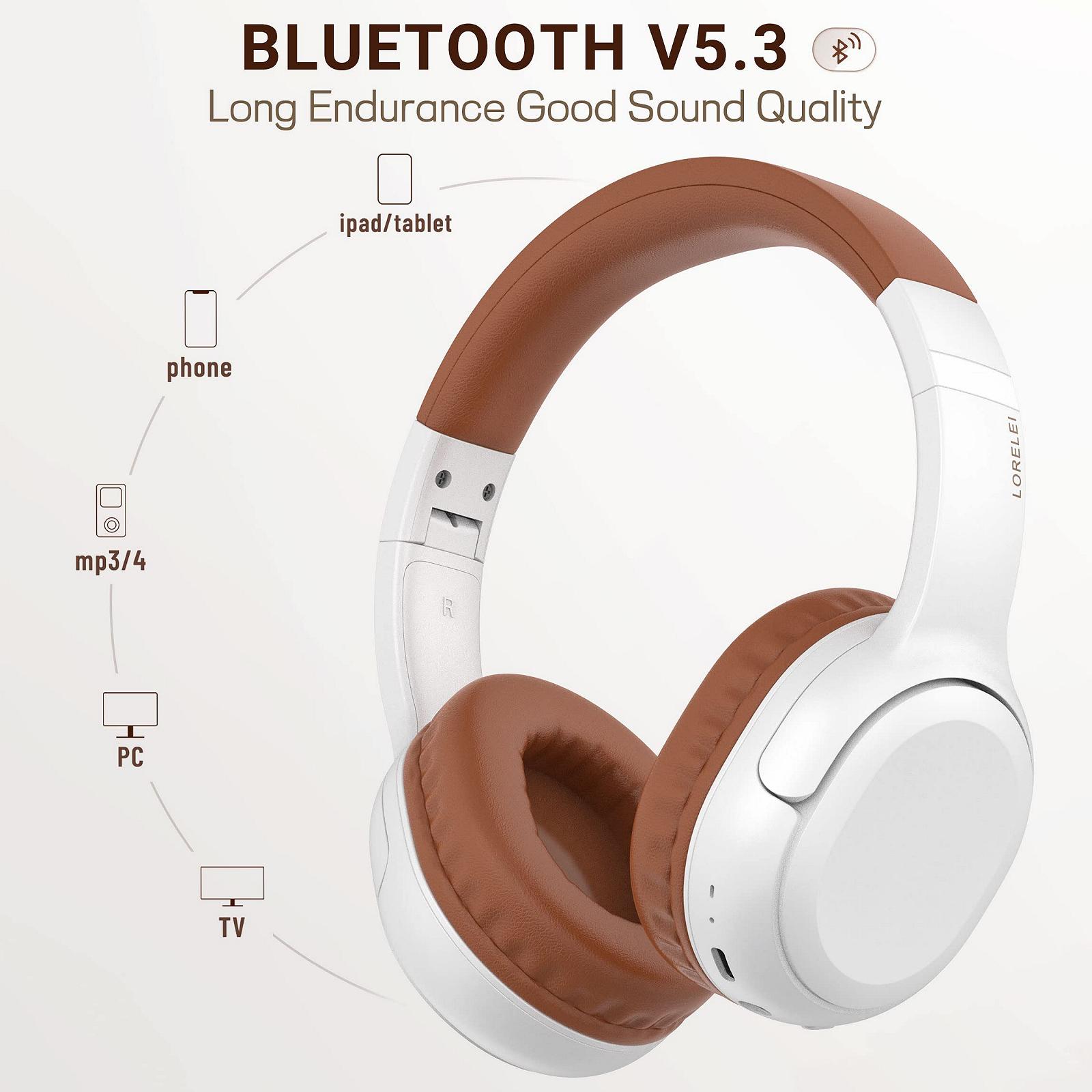 Наушники LORELEI B-C5 Беспроводные Bluetooth На-ухо Встроенный микрофон Время воспроизведения 30 ч Легкие Складные Белый/Коричневый, фото №2