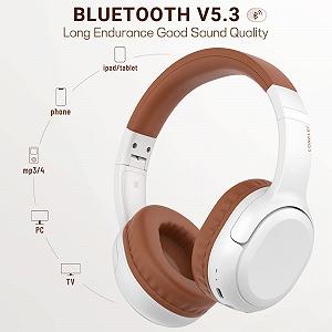 Наушники LORELEI B-C5 Беспроводные Bluetooth На-ухо Встроенный микрофон Время воспроизведения 30 ч Легкие Складные Белый/Коричневый synthetic.ua - Фото 1