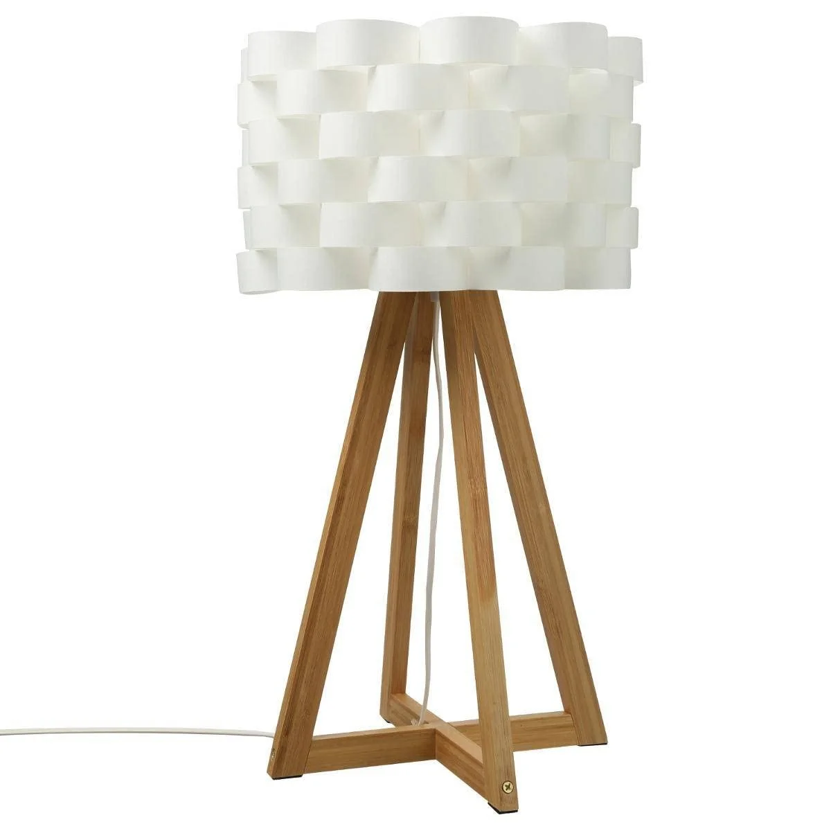 Настільна лампа Sleek Bamboo stand and fibreglass look woven lampshade Бамбукова підставка та плетений абажур під скловолокно, фото №1