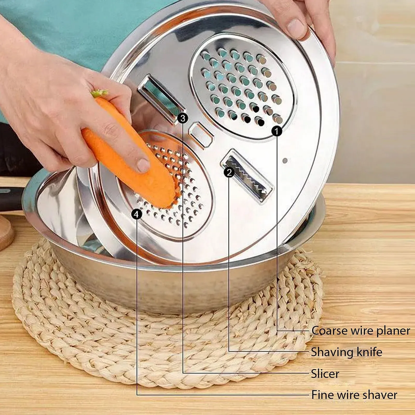 Миска-терка багатофункціональна для нарізки фруктів з нержавіючої сталі, фото №2