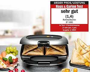 Сендвічниця ROMMELSBACHER ST 1000 з поглибленими камерами для випікання, для 2 американських XL сендвічів synthetic.ua - Фото 1