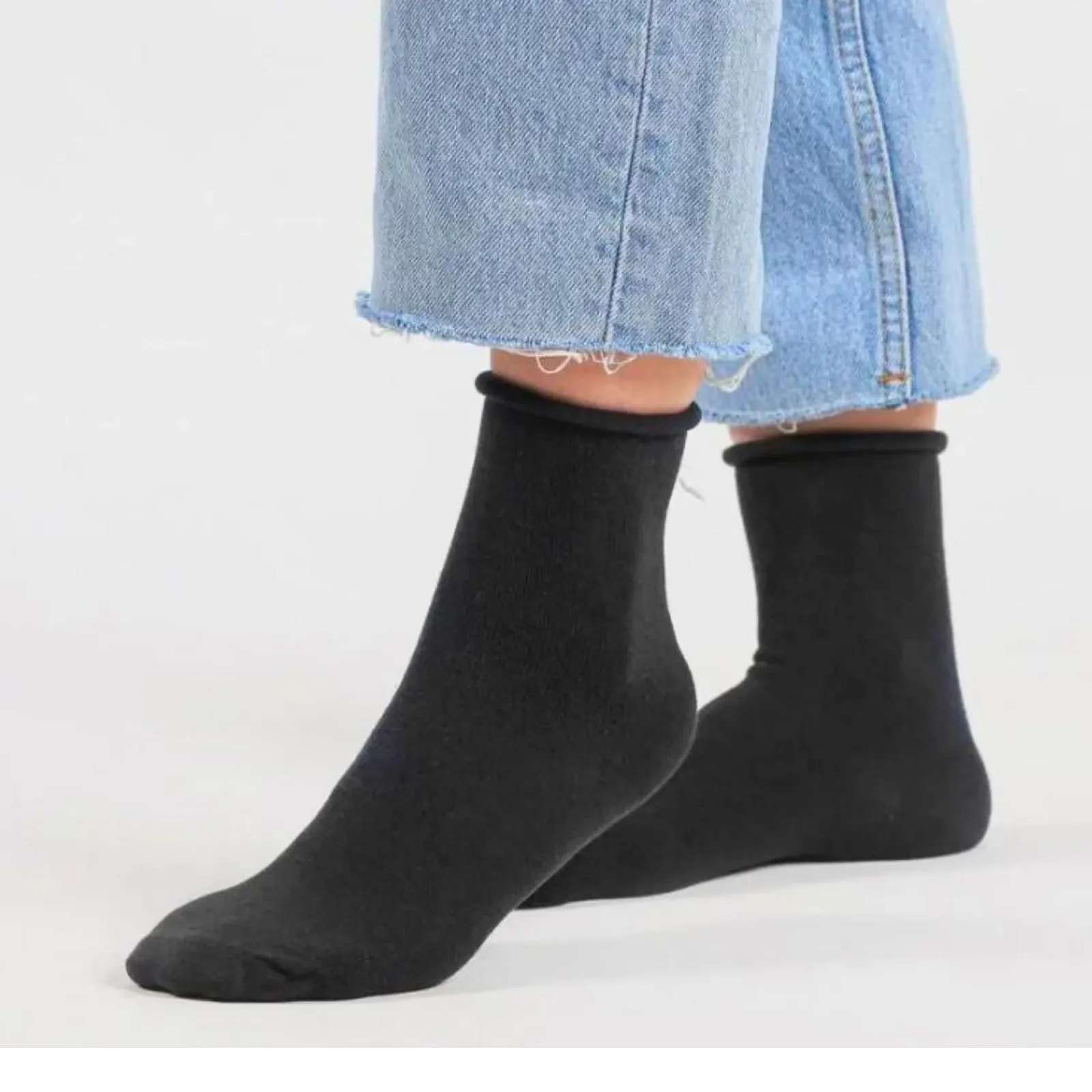 Женские носки Из органического хлопка, 3 пары, С отворотом, Мягкие, Дышащие, Повседневные и формальные носки до икр, 3 x Черный, 35-40, фото №3