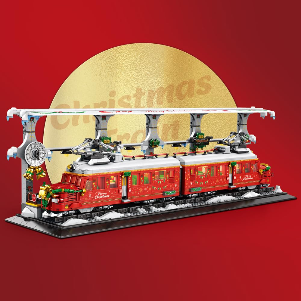 Потяг Reobrix 66034 Winter Christmas Train на 2282 частини, з освітленням, треками, затискними блоками, різдвяними прикрасами, фото №8