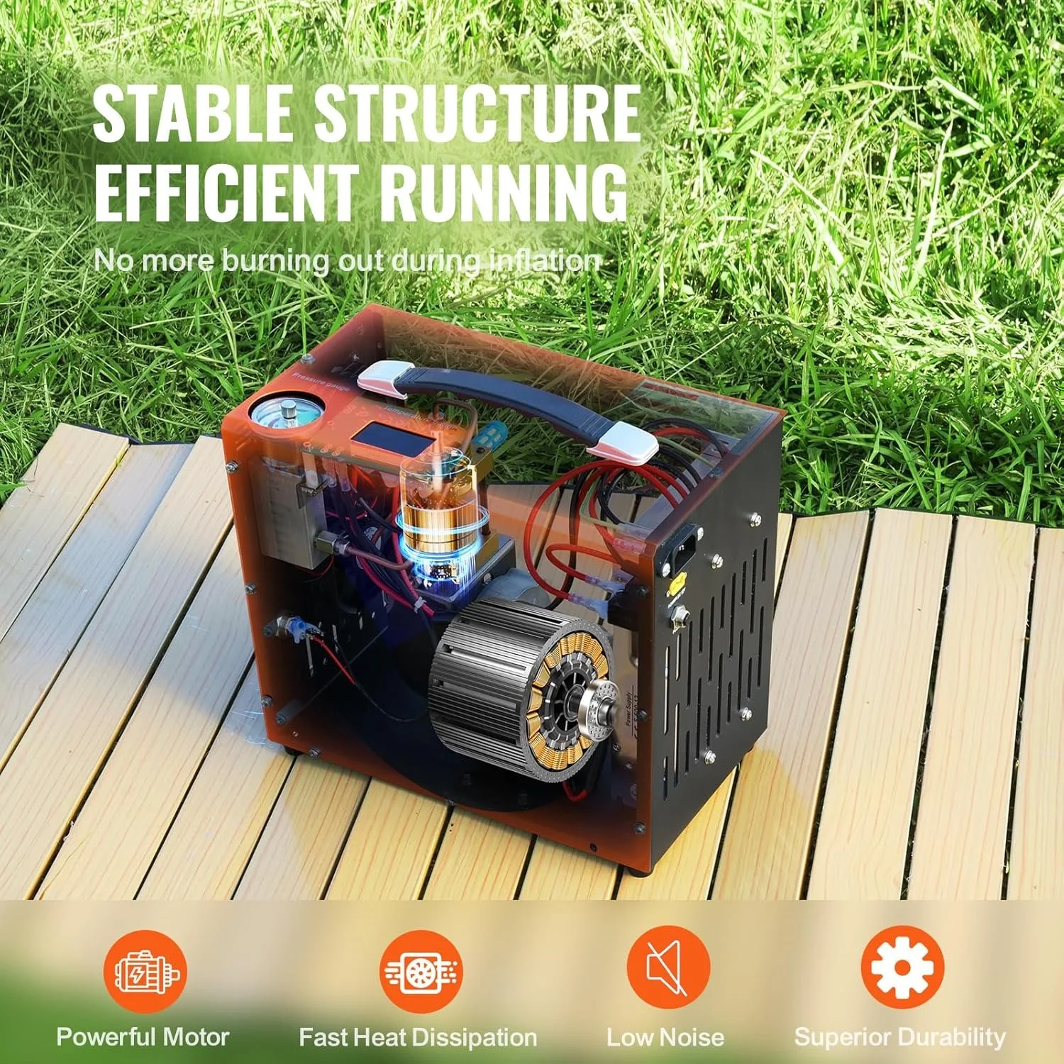 Портативный воздушный компрессор VEVOR 30MPa PCP 12V/AC 230V со встроенным преобразователем для оружия пневматического дайвинга Оранжевый, фото №4