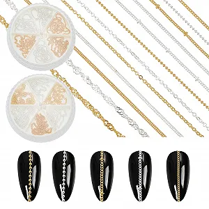 Цепочки для дизайна ногтей NICENEEDED 12 полосок, металл, серебро, золото, украшения для ногтей в стиле панк, шармы для ногтей, ювелирные изделия для ногтей, серьги-гвоздики для ногтей - Фото 1