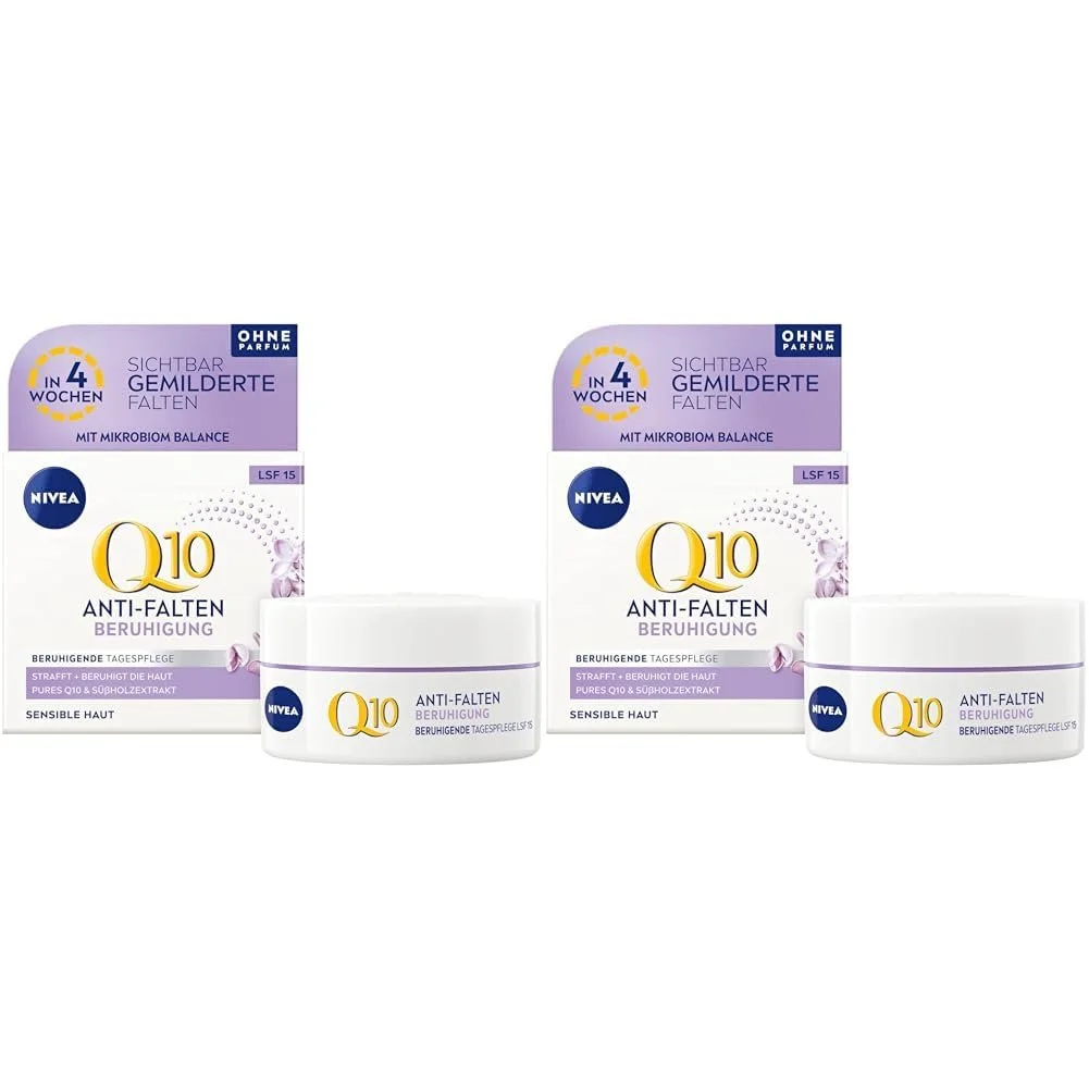 Денний крем Nivea Q10 заспокійливий проти зморшок для чутливої шкіри SPF 15 50 мл (2 шт. в упаковці), фото №1 Денний крем Nivea Q10 заспокійливий проти зморшок для чутливої шкіри SPF 15 50 мл (2 шт. в упаковці), фото №1