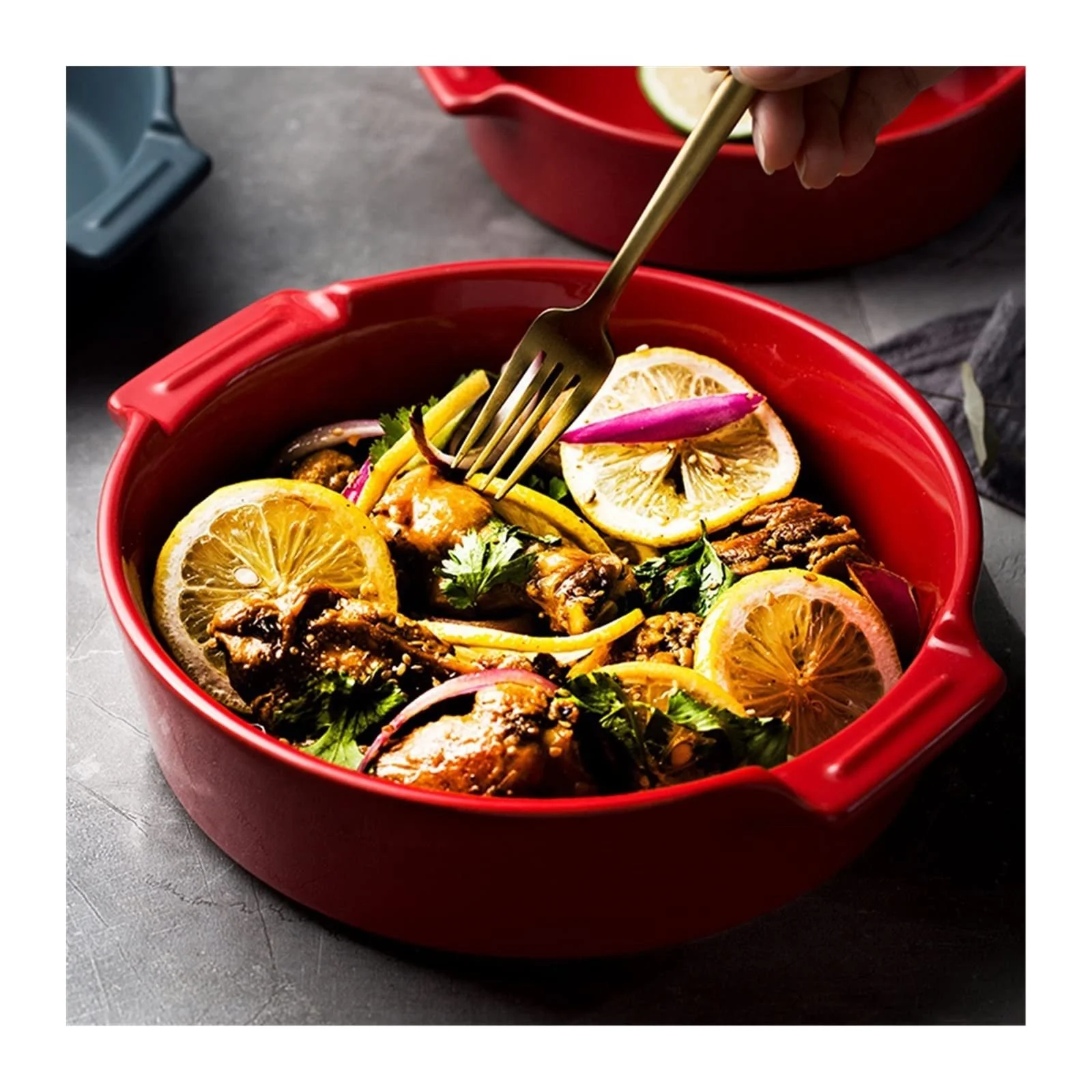 Форма для запекания лазаньи керамическая с ручками глубокая однотонная для духовки и аэрогриля, фото №1