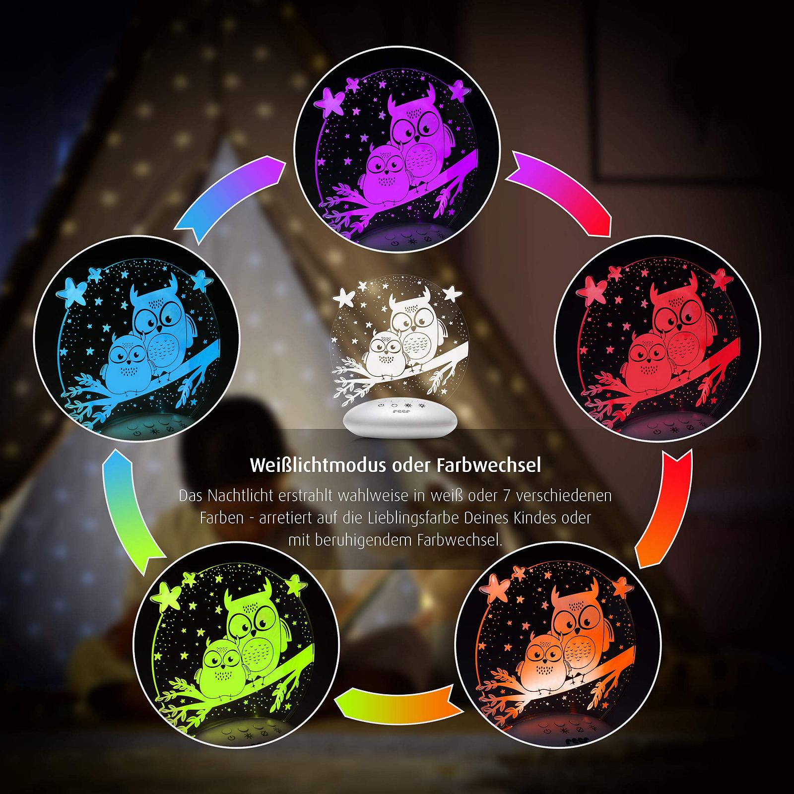 Ночник reer ColourLumy 52131 Акриловое стекло Изменение цвета Три уровня яркости Функция таймера Серый, фото №5 Ночник reer ColourLumy 52131 Акриловое стекло Изменение цвета Три уровня яркости Функция таймера Серый, фото №5