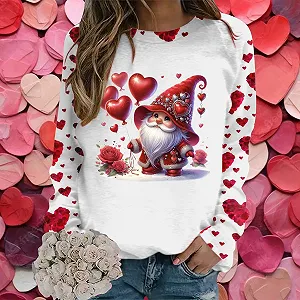 Женский свитшот Generisch День Святого Валентина Пуловер Гном Сердце Принт Блузка Топ Длинный Рукав Круглый вырез Свитшоты для женщин Рубашка с длинным рукавом Повседневная Спортивная Туника Весна Осень Зима Верхняя одежда synthetic.ua - Фото 1