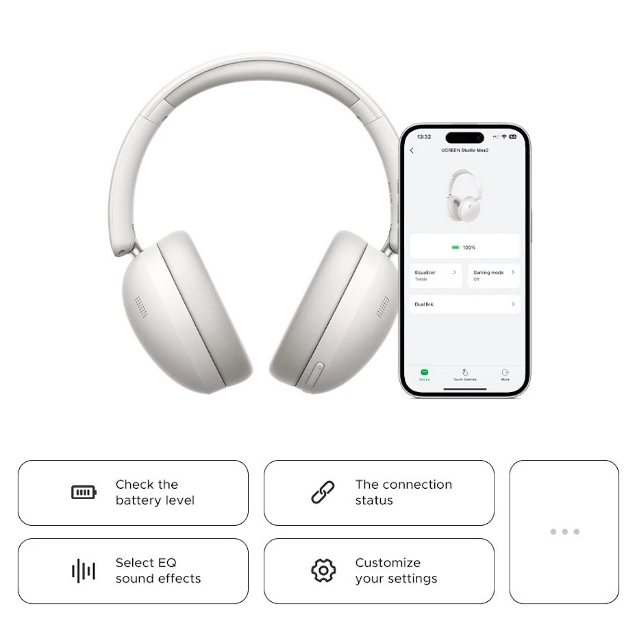 Навушники UGREEN Studio Max2 3xNoice Isolation -35dB BT5.4 80год Multipoint Black, фото №11 Навушники UGREEN Studio Max2 3xNoice Isolation -35dB BT5.4 80год Multipoint Black, фото №11