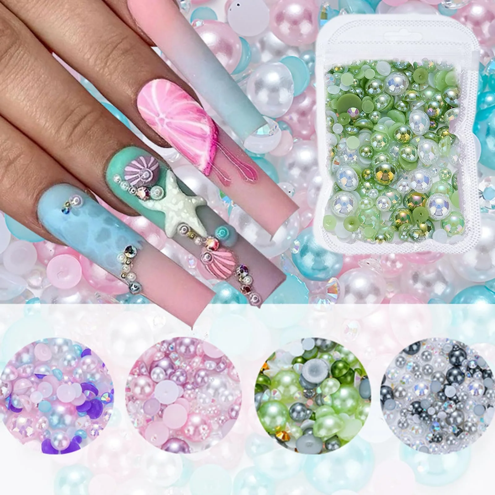 Стразы 3D Полукруглые жемчужины для декора ногтей, фото №8