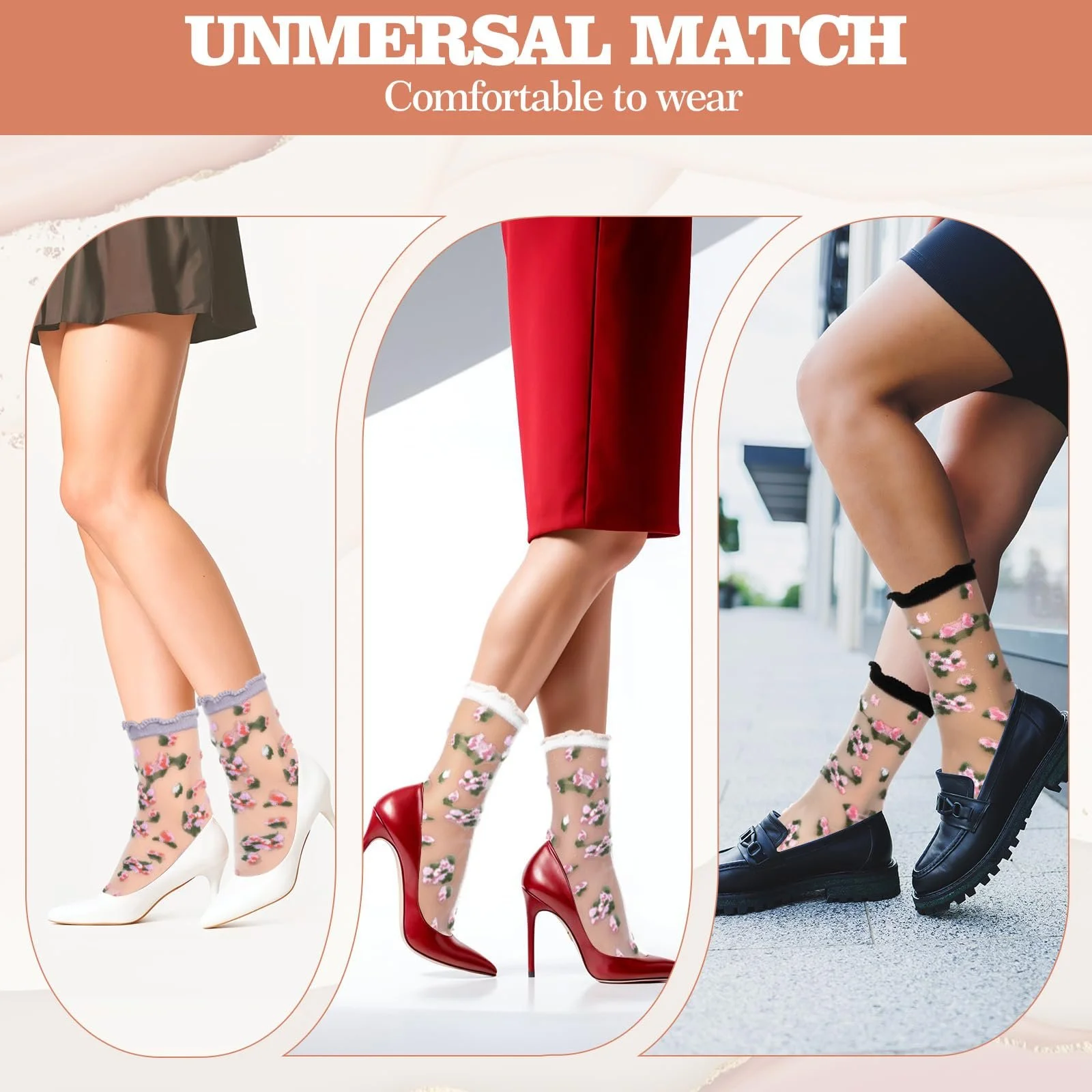 Прозорі шкарпетки 5 пар, жіночі панчохи, дихаючі нейлонові панчохи, кольорові тонкі шкарпетки, 5 кольорів, фото №7