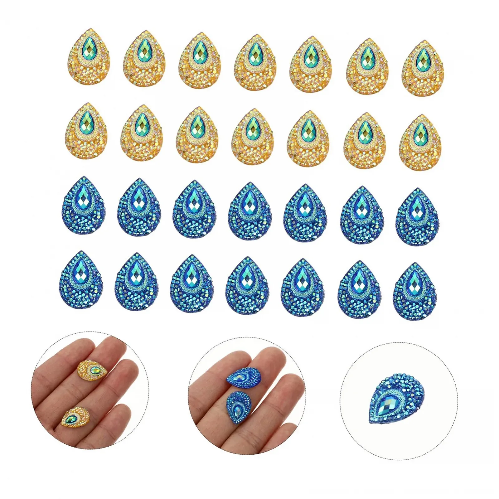 Стразы Капля PLAFOPE Смола 18x13 мм Желтый, Синий, фото №2